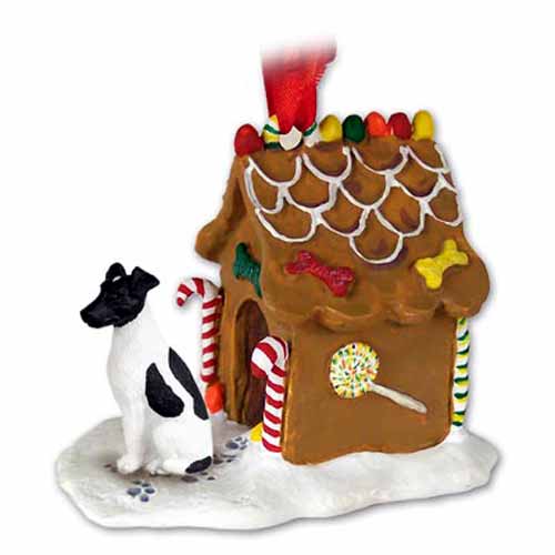 Smooth Fox Terrier Gingerbread House Christmas Ornament Black-White