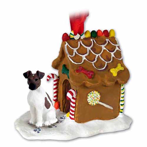 Smooth Fox Terrier Gingerbread House Christmas Ornament Brown-White