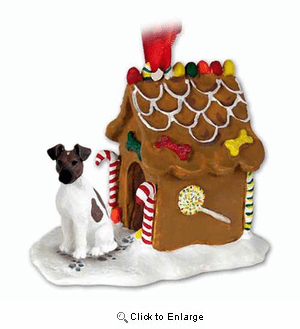 Smooth Fox Terrier Gingerbread House Christmas Ornament Brown-White