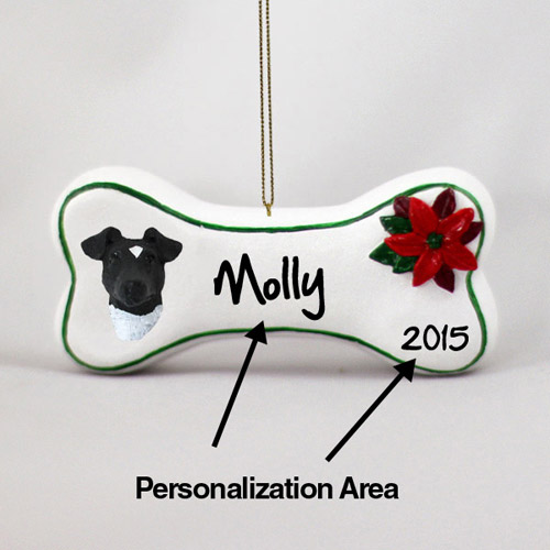 Smooth Fox Terrier Personalized Dog Bone Christmas Ornament Black-White