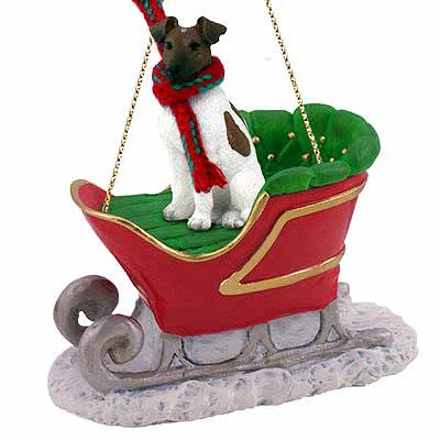 Smooth Fox Terrier Sleigh Ride Christmas Ornament Brown-White