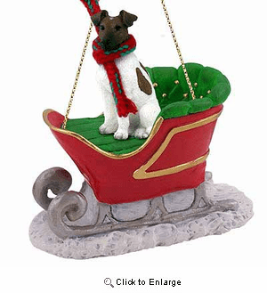 Smooth Fox Terrier Sleigh Ride Christmas Ornament Brown-White
