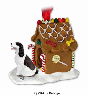 Springer Spaniel Gingerbread House Christmas Ornament Liver-White