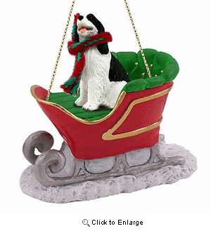 Springer Spaniel Sleigh Ride Christmas Ornament Black-White