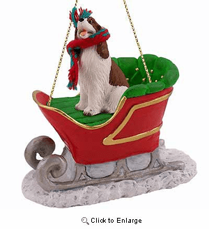 Springer Spaniel Sleigh Ride Christmas Ornament Liver-White