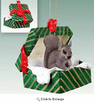 Squirrel Gift Box Christmas Ornament Gray