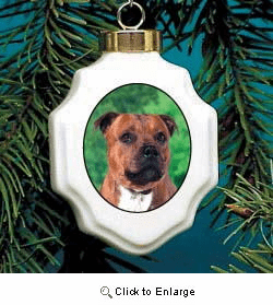 Staffordshire Bull Terrier Christmas Ornament Porcelain