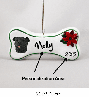 Staffordshire Bull Terrier Personalized Dog Bone Christmas Ornament