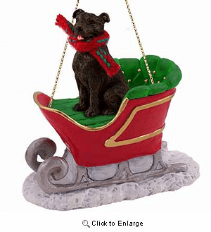 Staffordshire Bull Terrier Sleigh Ride Christmas Ornament Brindle