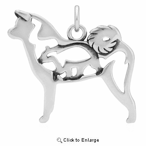 Sterling Silver Akita W/Bear Body Necklace