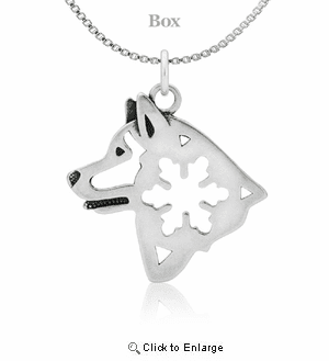 Sterling Silver Alaskan Malamute W/Snowflake Necklace