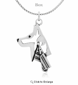 Sterling Silver Belgian Malinois W/Flag Necklace