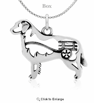 Sterling Silver Bernese Mountain Dog With Cart Necklace