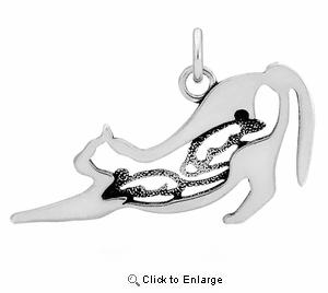 Sterling Silver Cat W/Mice Necklace