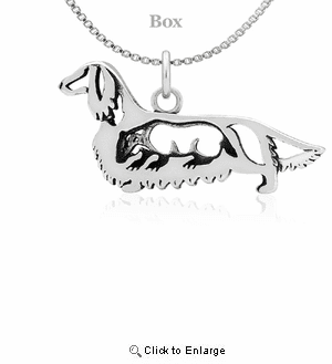 Sterling Silver Dachshund Longhaired W/Badger Necklace