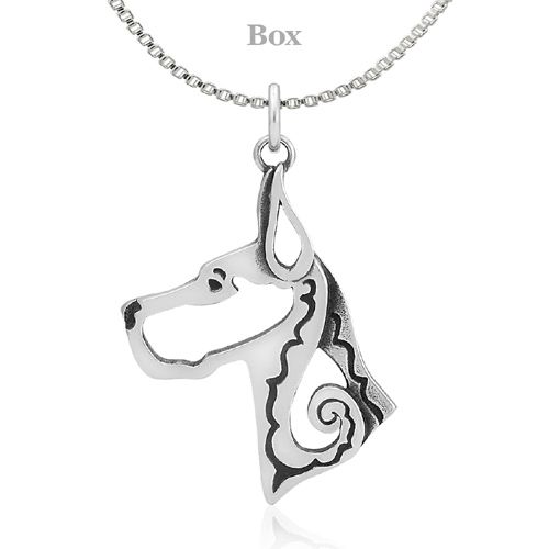 Sterling Silver Great Dane Cropped Ears Head Necklace