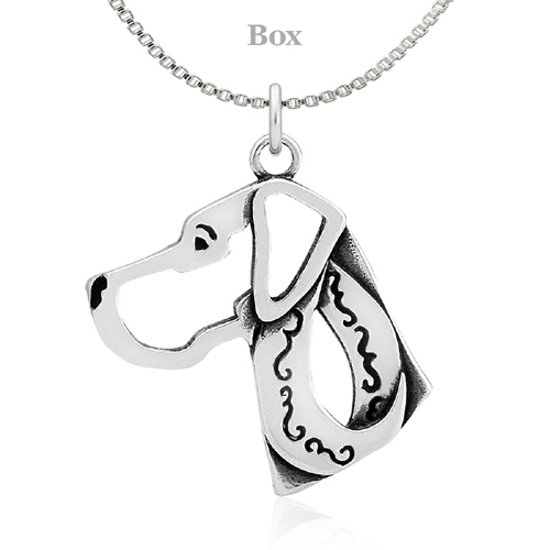 Sterling Silver Great Dane Natural Ears Head Necklace