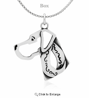 Sterling Silver Great Dane Natural Ears Head Necklace