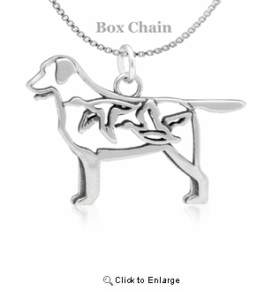 Sterling Silver Labrador Retriever W/Ducks Body Necklace