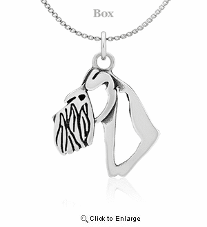 Sterling Silver Schnauzer Natural Ears Head Necklace