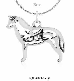 Sterling Silver Siberian Husky W/Sled Necklace