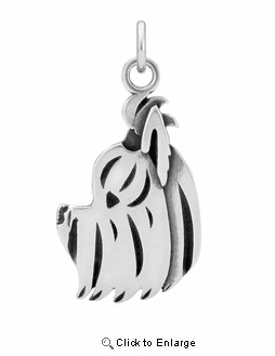Sterling Silver Yorkshire Terrier Puppy Cut Head Necklace