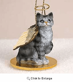 Tabby Cat Angel Ornament Silver Shorthaired