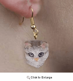 Tabby Cat Earrings Silver