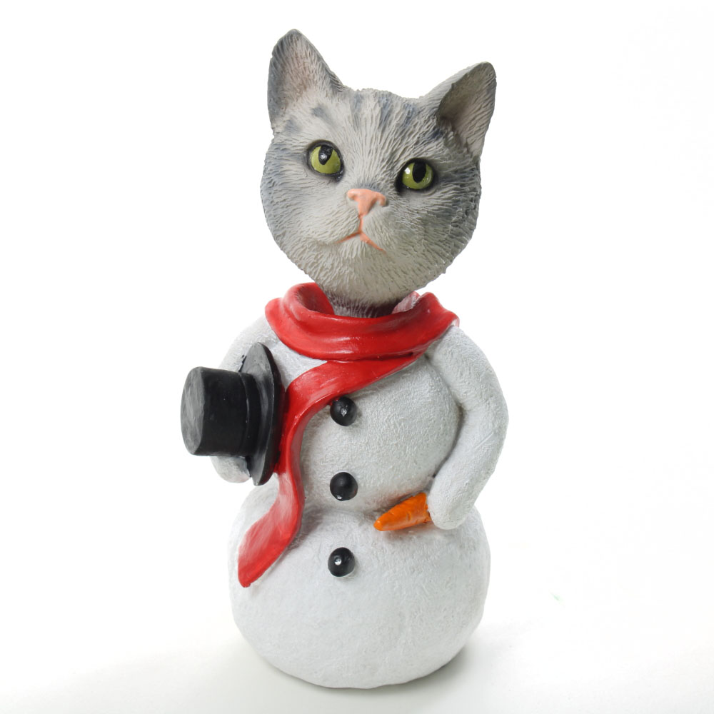 Tabby Cat Silver Snowman Christmas Decoration