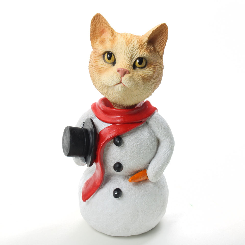 Tabby Cat Red Snowman Christmas Decoration