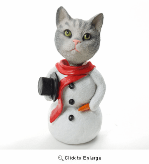Tabby Cat Silver Snowman Christmas Decoration