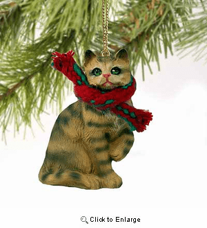 Tabby Cat Tiny One Christmas Ornament Brown Shorthaired