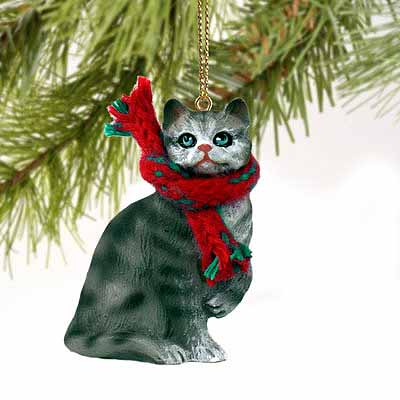 Tabby Cat Tiny One Christmas Ornament Silver Shorthaired