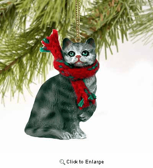Tabby Cat Tiny One Christmas Ornament Silver Shorthaired