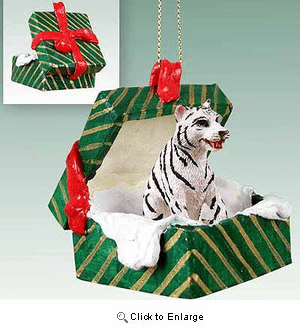 Tiger Gift Box Christmas Ornament White