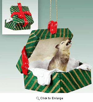 Timber Wolf Gift Box Christmas Ornament