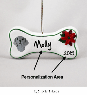 Weimaraner Personalized Dog Bone Christmas Ornament