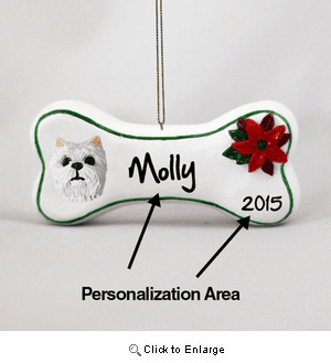 West Highland Terrier Personalized Dog Bone Christmas Ornament