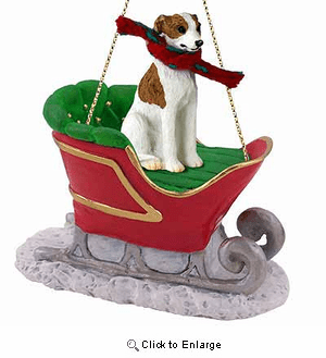 Whippet Sleigh Ride Christmas Ornament Brindle-White