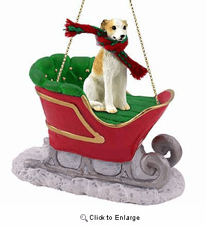 Whippet Sleigh Ride Christmas Ornament Tan-White
