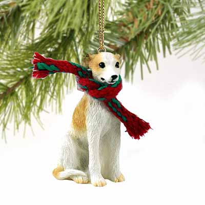 Whippet Tiny One Christmas Ornament Tan-White