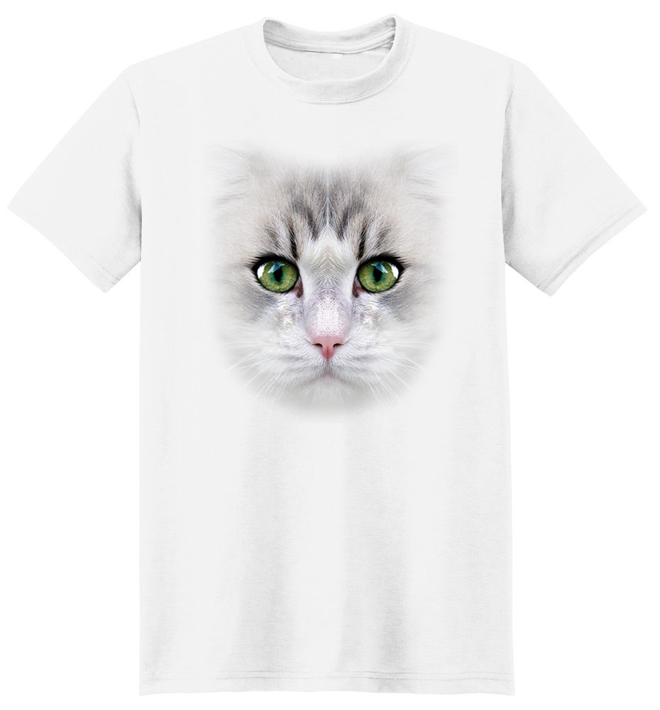 White Cat T Shirt Green Eyes Cat