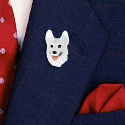 White German Shepherd Pin Hand Painted Resin