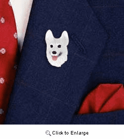 White German Shepherd Pin Hand Painted Resin