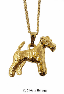 Wire Fox Terrier 24K Gold Plated Pendant with Necklace