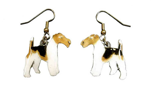 Wire Fox Terrier Earrings Hand Painted Acrylic