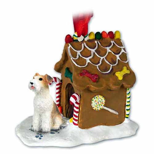 Wire Fox Terrier Gingerbread House Christmas Ornament Red