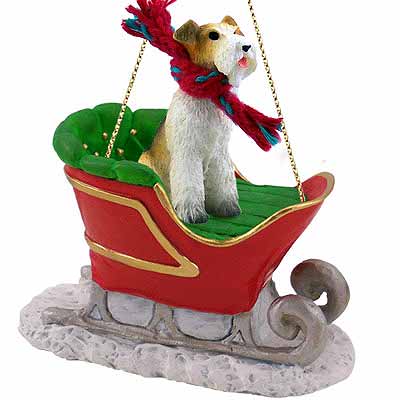 Wire Fox Terrier Sleigh Ride Christmas Ornament Red