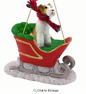 Wire Fox Terrier Sleigh Ride Christmas Ornament Red