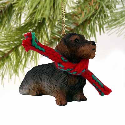 Wire Haired Dachshund Tiny One Christmas Ornament Red